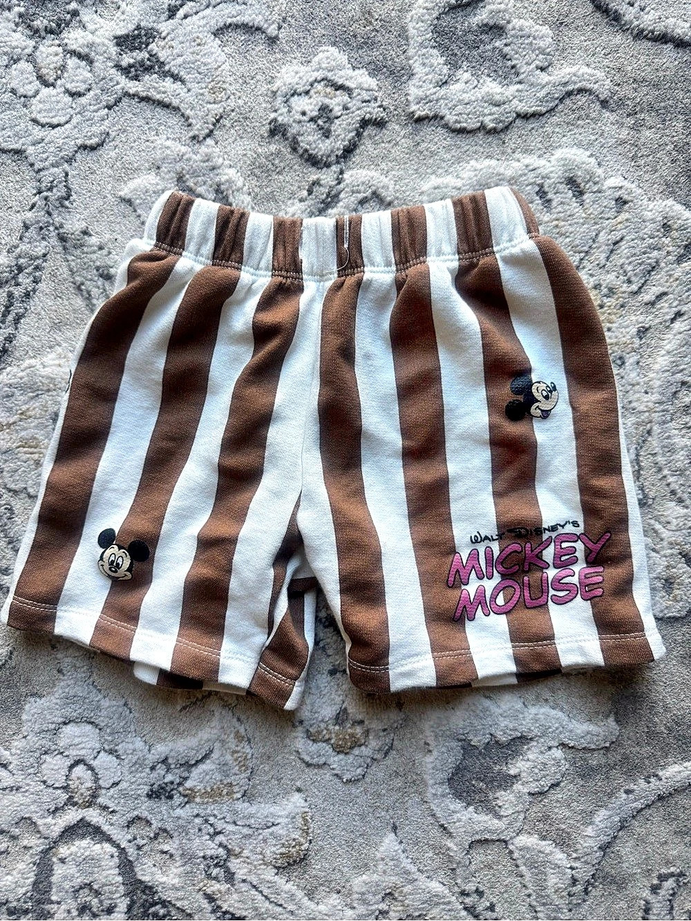 Zara kids Disney Mickey Mouse Striped Shorts Brown & White Like New